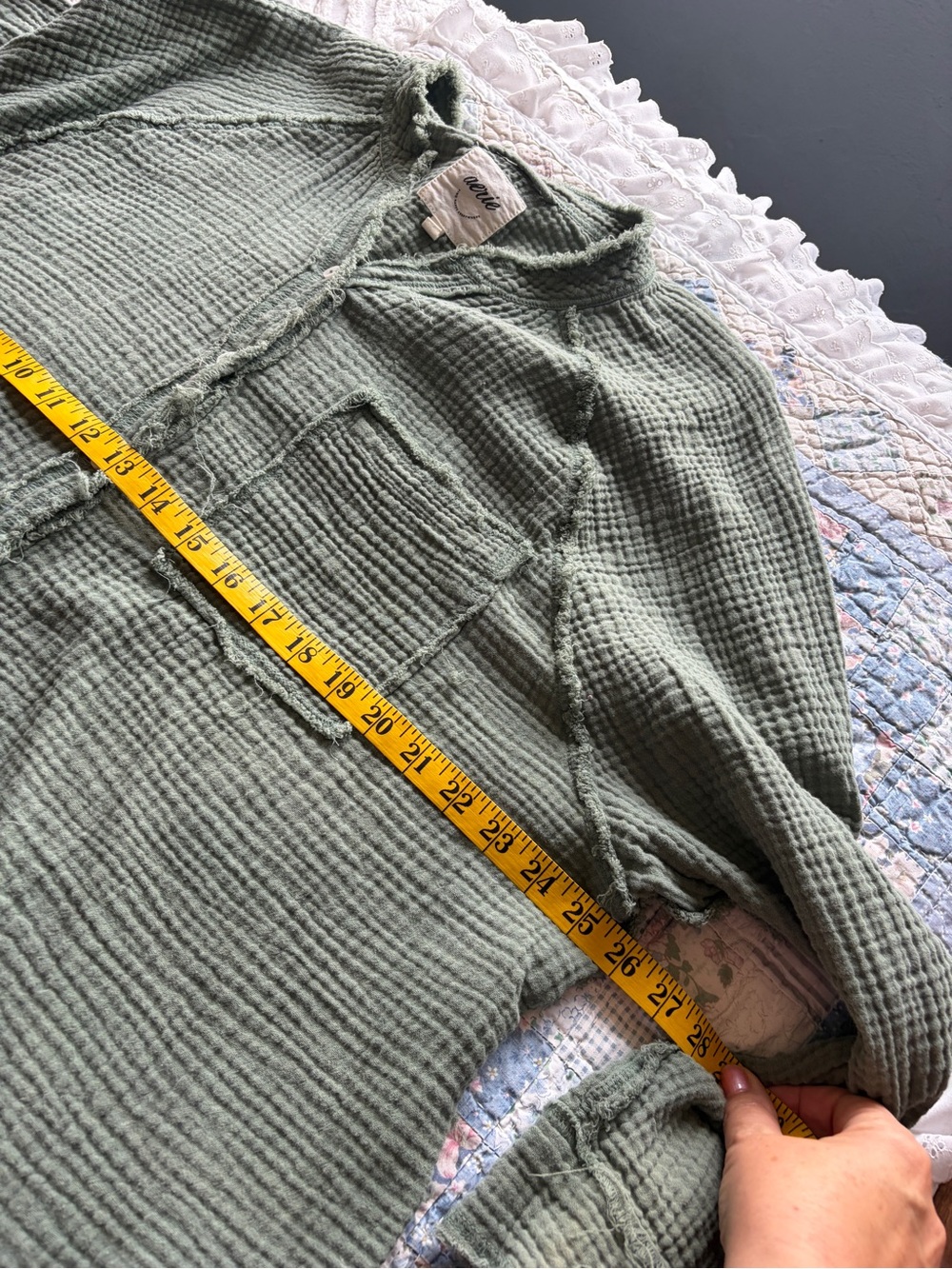 aerie Sage Green Waffle-Knit Button Shirt 1-05 - Picture 5 of 5